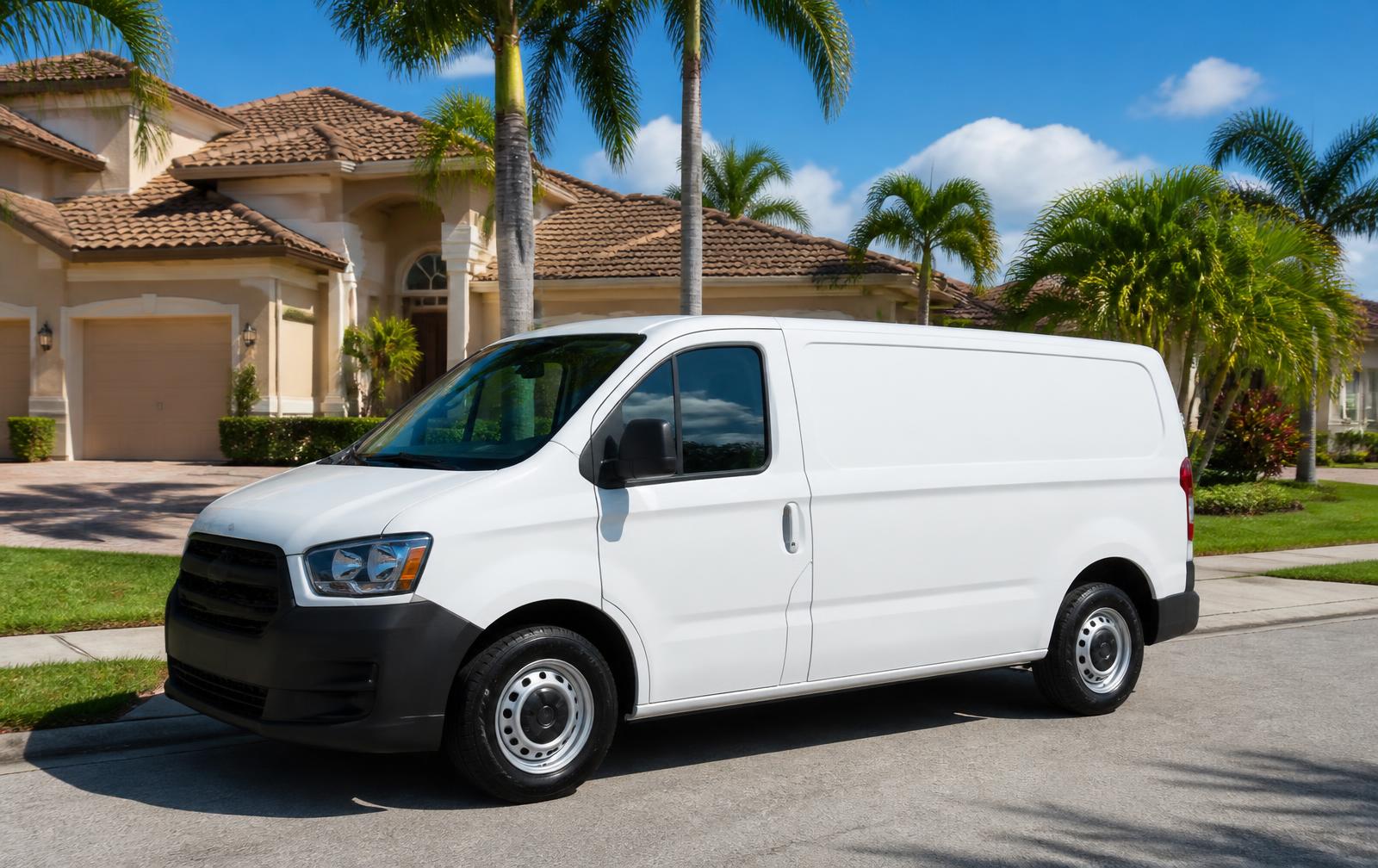 Plumbing service van parked outside a South Florida home
